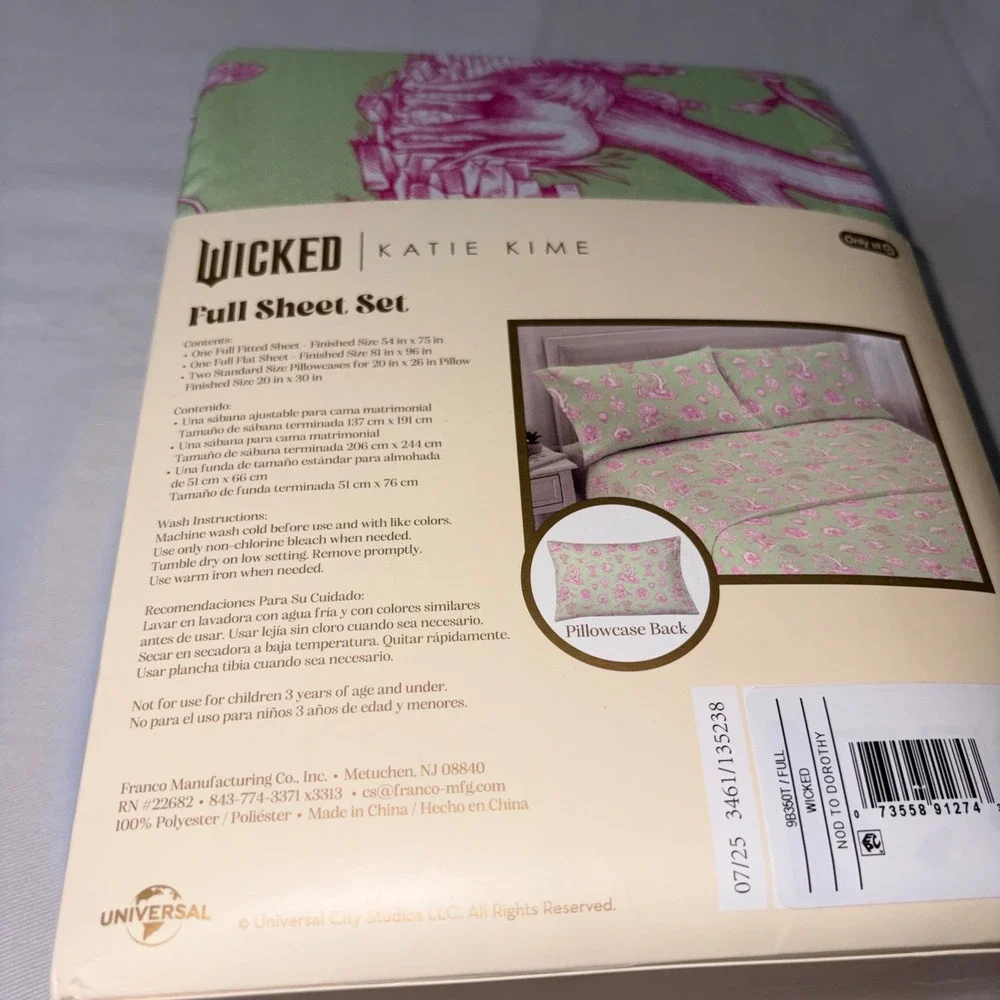 Wicked Katie Kime Full Sheet Set Nod to Dorothy Green Pink Toile 4pc New